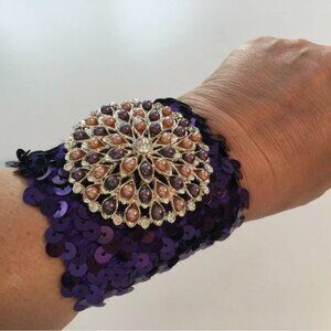 NWT Auth. DOMENICO VACCA Purple Sequin Brooch Bracelet Cuff One size